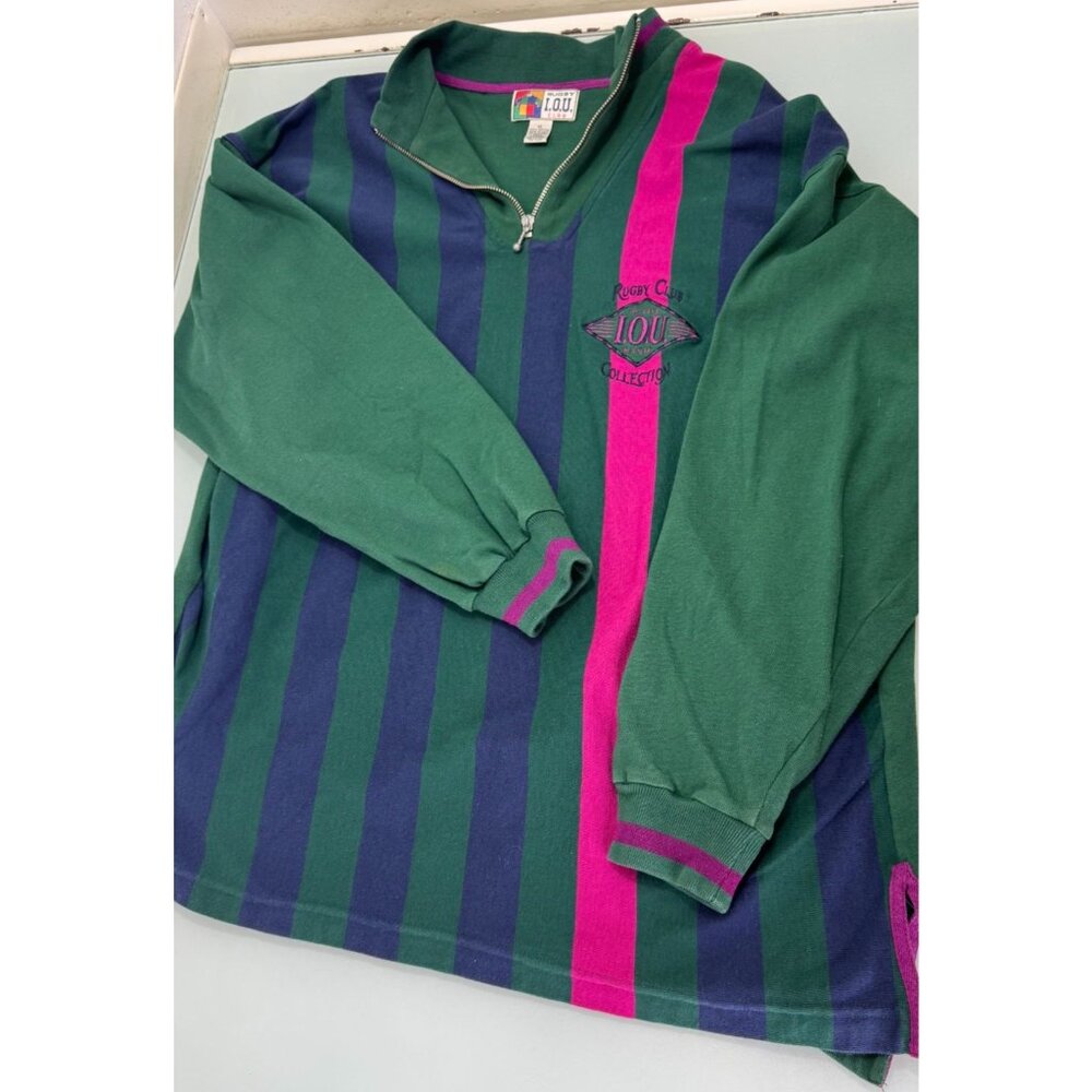 Vintage I.O.U. Club Rugby Shirt Mens XL Long Sleeve Retro 1/4 Zip USA Made 90's